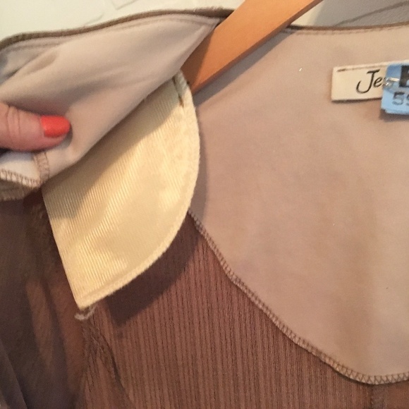 Vintage Formal Cardigan Fairy Bolero Slinky knit Sequin Paisley Taupe Silver L - Picture 3 of 10